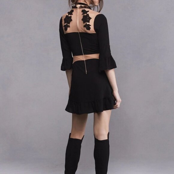 NEW For Love & Lemons Women's Lilou Applique Dress - Black - Picture 5 of 10